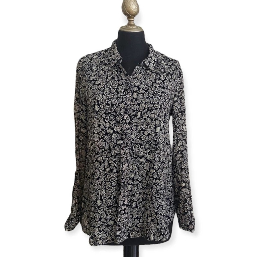 Anthropologie Hei Hei Floral Button Down Blouse Black Tan Size Small
